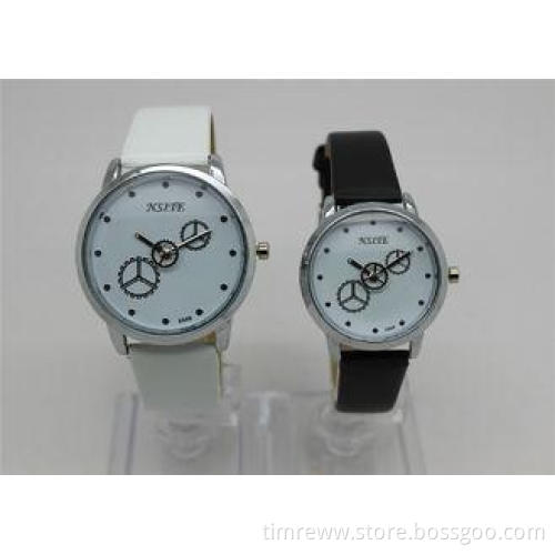 Leather strap round couple watch set gear second disc big